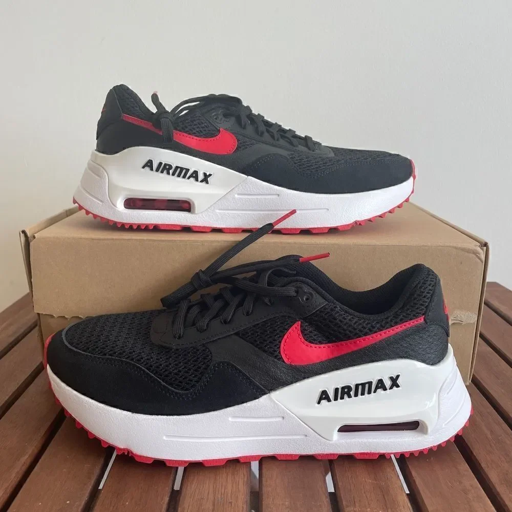 Nike Air Max System Black University Red Women Size 9 Men Size 7.5 (DM9537-005)